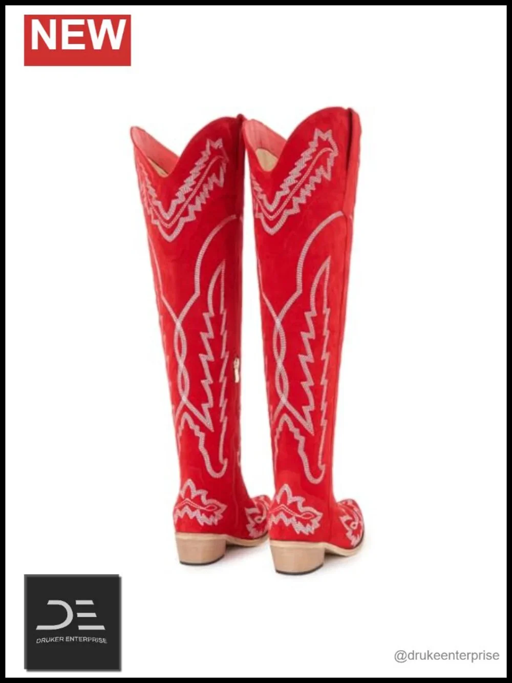 Over the Knee Western Cowboy Boots Wide Calf Plus Size Low Heel Snip Toe
